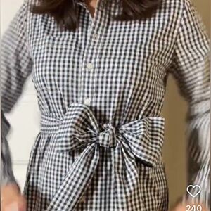J. Crew Dark Navy and White Gingham Shirt Dress NEW